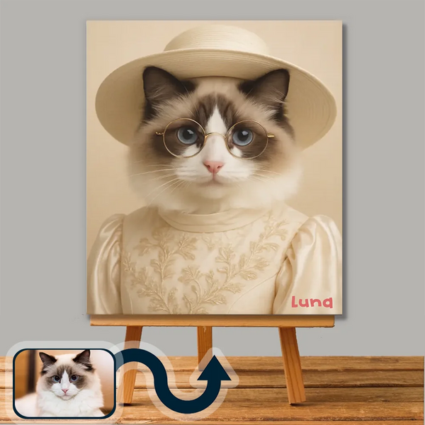Edwardian elegance pet portrait on canvas – luxury custom artwork by Picarty