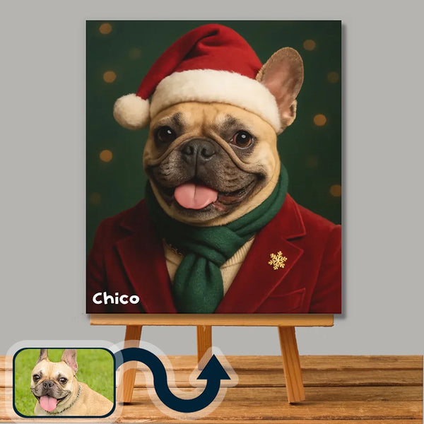 Christmas custom pet portrait on canvas – festive dog & cat holiday artwork by Picarty