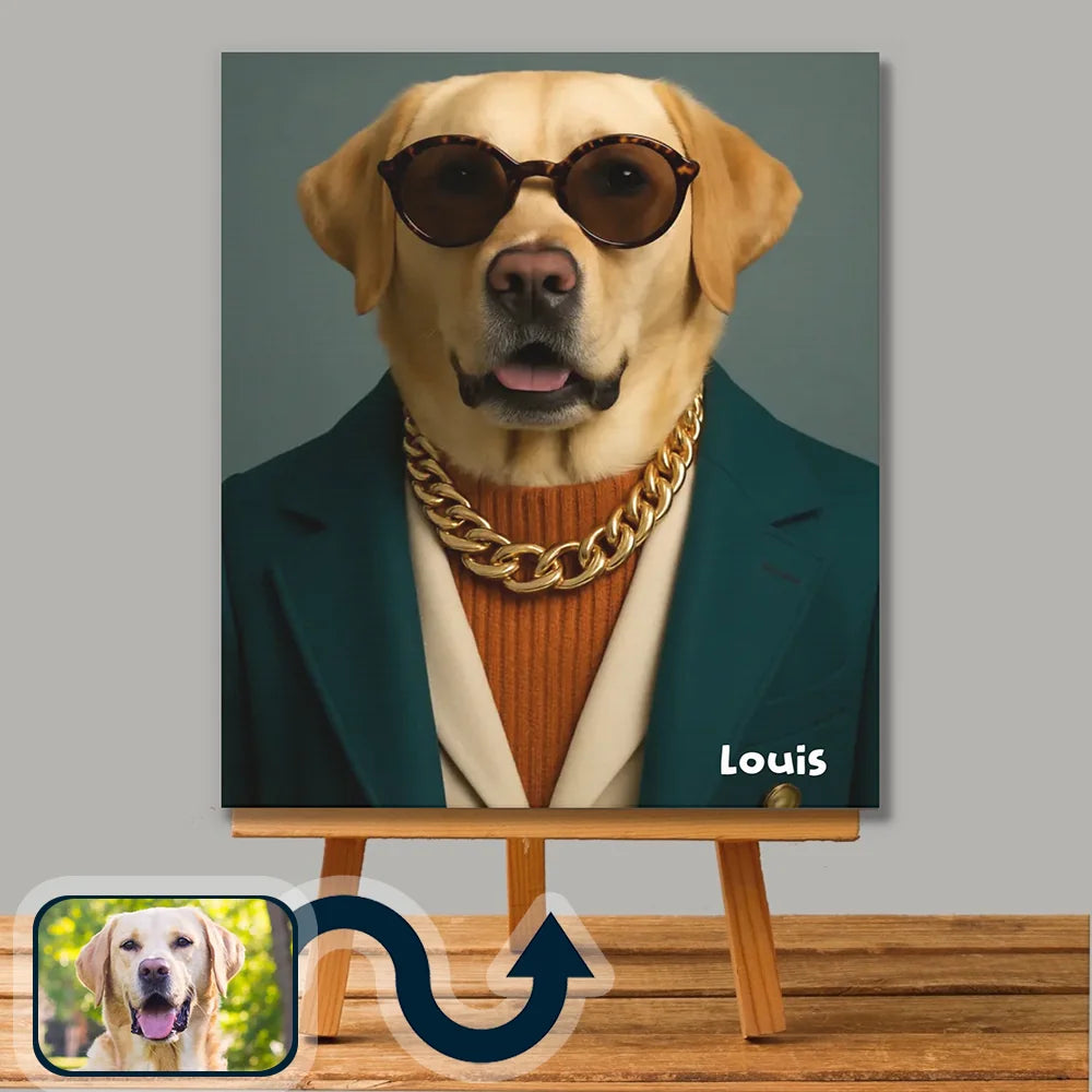 Retro 70s custom pet portrait on canvas – vintage-inspired dog & cat artwork by Picarty