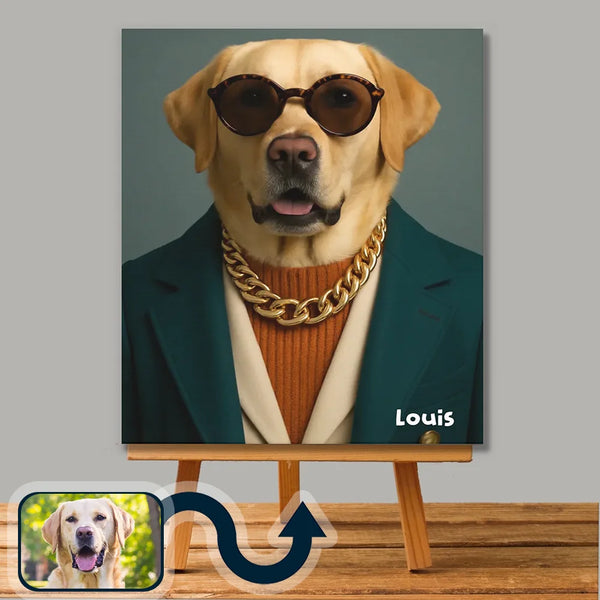 Retro 70s custom pet portrait on canvas – vintage-inspired dog & cat artwork by Picarty