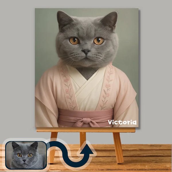 Elegant Hanfu pet portrait on canvas – classical Chinese-inspired custom artwork by Picarty