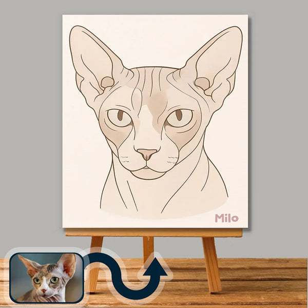 Minimalist line art pet portrait on canvas – elegant custom artwork by Picarty