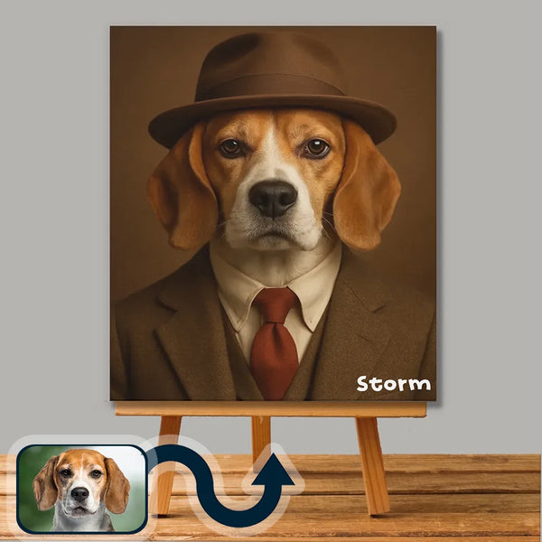 Vintage dog portrait on canvas – classic custom artwork by Picarty