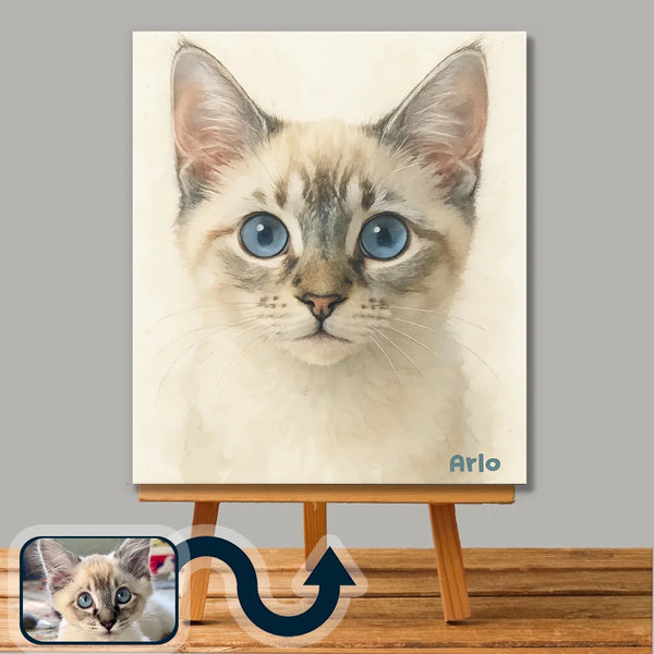 Watercolor cat portrait on canvas – soft and elegant custom artwork by Picarty