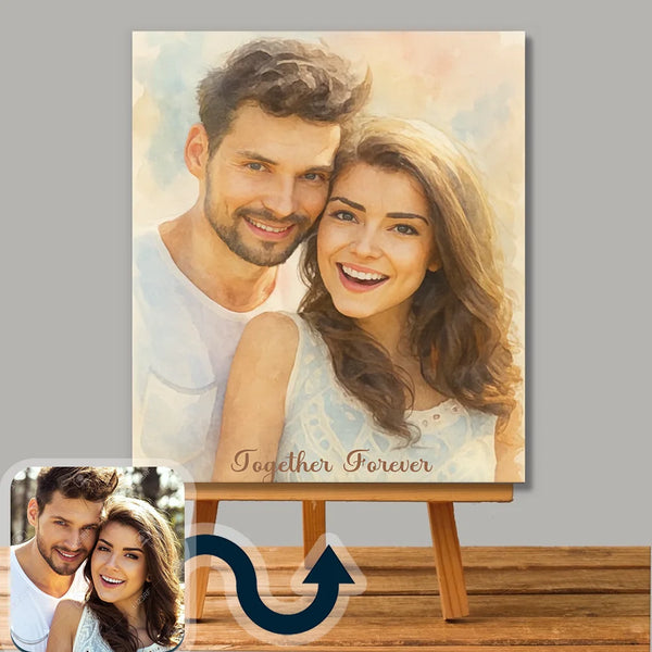 Watercolor Custom Portrait | Hand-Painted Style Personalized Canvas