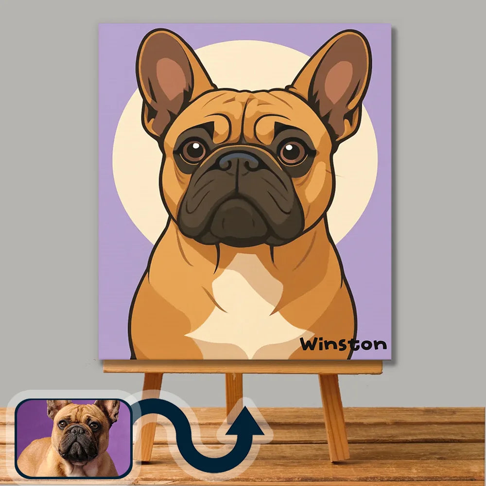 Cartoon dog portrait on canvas – personalized illustrated artwork by Picarty